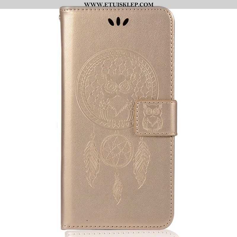 Etui Folio do iPhone 14 Pro Max z Łańcuch Łapacz Snów Sowa Z Paskiem